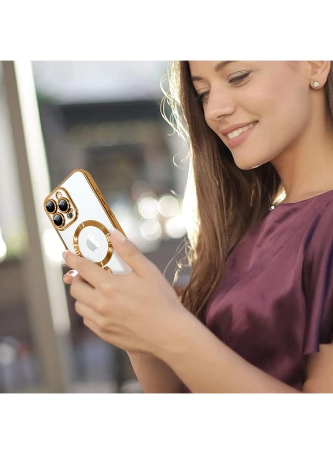Compatible With iPhone 13 Pro Max Case with Camera Lens Protector Anti-Scratch Shockproof Protective Slim Plating iPhone 13 Pro Max Case for Women Men - Gold - Image 4